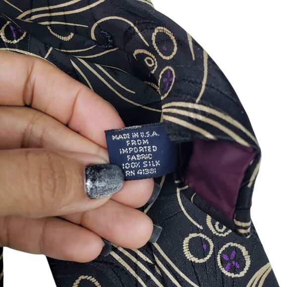 Vintage Polo Ralph Lauren Black Abstract Paisley Floral Silk Tie Made in USA - Picture 5 of 7